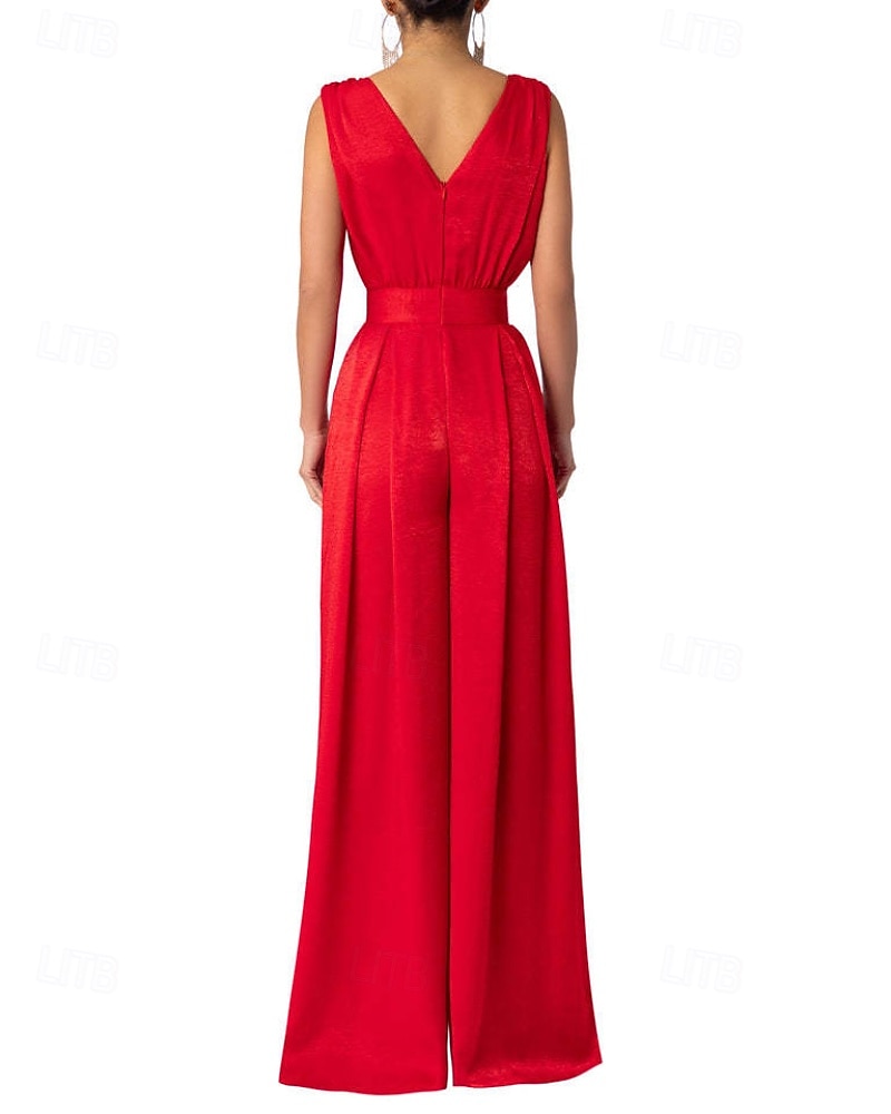 Per donna Normale Tuta Elegante Tinta unica Senza Maniche Gamba larga Scollo a V Pieghettato Vacanza Ferie Vestibilità regolare Nero Verde militare Rosso Estate del 2026 a $33.99 –P9