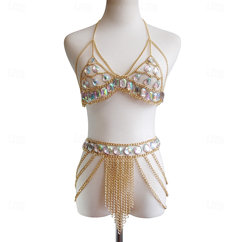 Samba Dancewear Iriserende Edelsteen Gouden Lichaamsketting Bikini Set Performanced Costume 2026 - $37.99 –P2