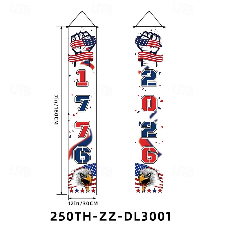 Decorațiuni pentru verandă cu banner aniversar de 250 de ani în America, semne suspendate pentru ușa de la intrare cu tematică semi-quincentenar a SUA, decor de bun venit patriotic roșu alb albastru 2026 - $14.99 –P2