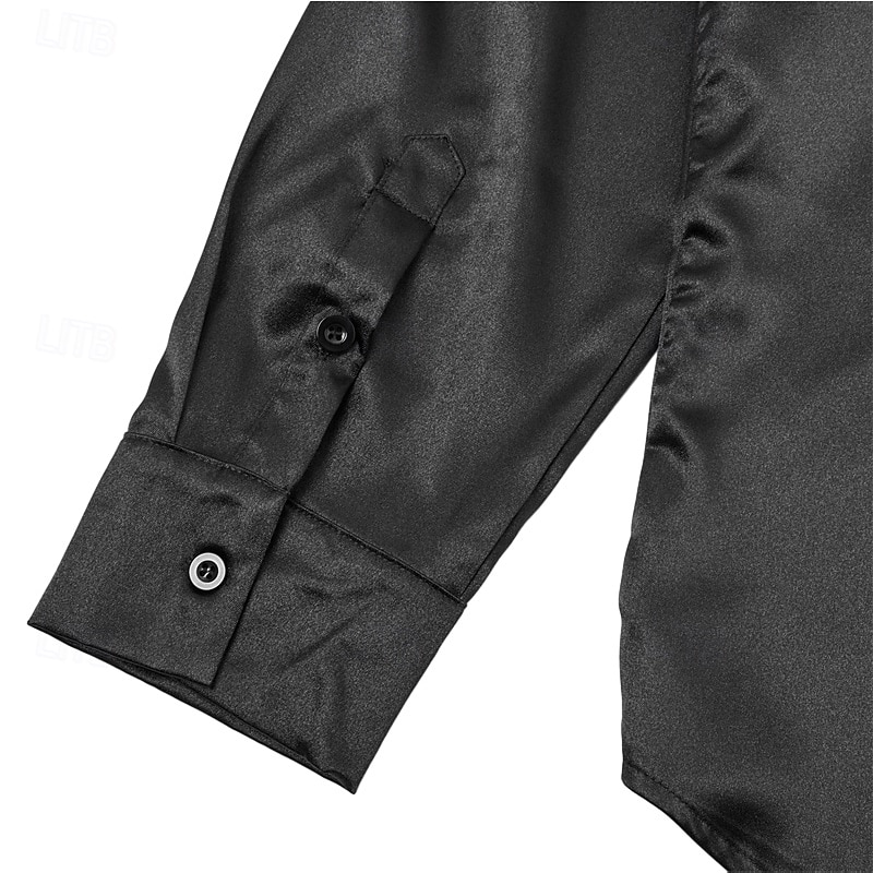 Voor heren Overhemd Satijnen overhemd Normaal shirt Overhemd met knopen Galashirt Pullover Effen Formeel Bruiloft Zwart Marineblauw Lange mouw V-hals Alle seizoenen Kleding 2026 - $25.99 –P10
