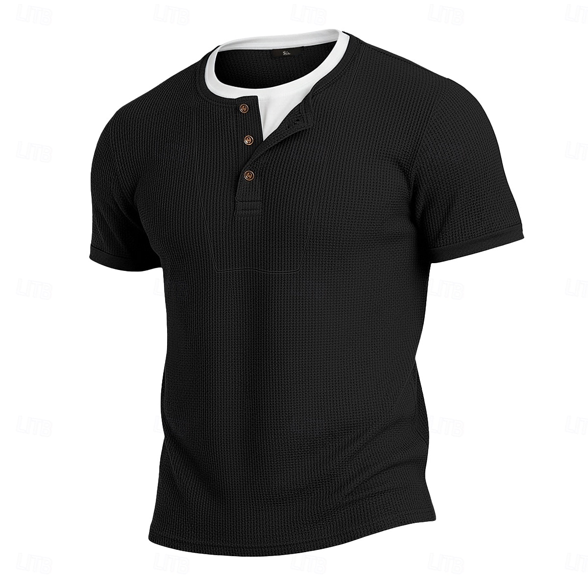 Men's Waffle Henley Shirt Tee Cotton Blend T-Shirt Short Sleeve Crew Neck Henley Summer Spring All Seasons Color Block Plain Textured Fashion Designer Casual Color Block Buttons Fake two piece Casual 2026 - $20.99 –P9