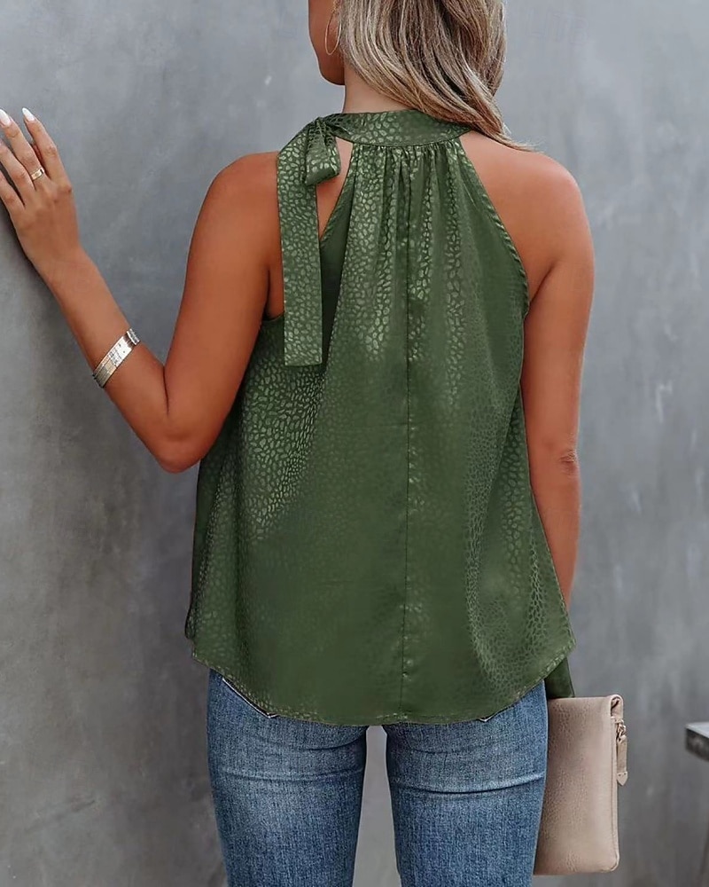 Mujer Blusa Camisa sin mangas Lazo Leopardo Elegante Casual Sin Mangas Cuello halter Tops regulares Diario Festivos Ropa de playa Negro Blanco Rosa Azul Marino Verde Trébol Verano Primavera 2026 - $19.99 –P11