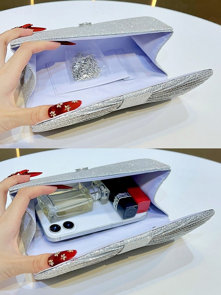 Women's Elegant Evening Clutch Bag, Polyester Shimmer Pleated Design with Chain Shoulder Strap, Multi-Color Formal Handbag for Weddings, Receptions & Dinner Parties 2026 - $11.99 –P9