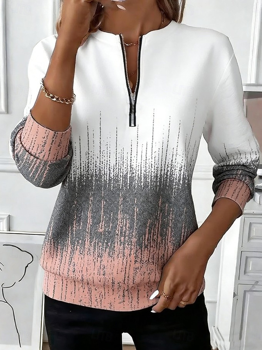 Mujer Sudaderas con cremallera Cremallera Estampado Graphic Geométrico Moda Casual Manga Larga Escote Redondo Tops regulares Calle Uso Diario Rosa Verano Primavera Otoño 2026 - $27.99 –P1