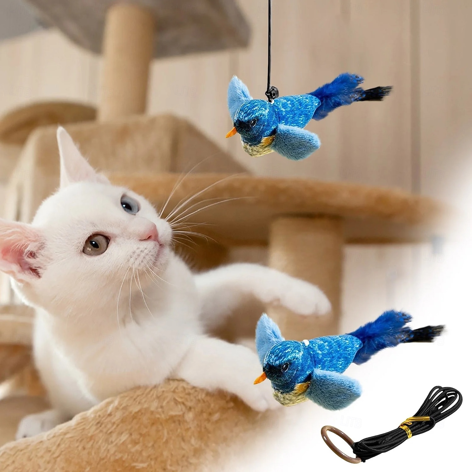 2026年 鳥のさえずりが聞こえるインタラクティブな猫のおもちゃ &羽ばたき、自動鳴き声 &キャットニップ &室内猫用のロープ、引っかき用のティーザースティック &噛む、退屈しのぎのペット用品  コレクション – $15.49 –P8