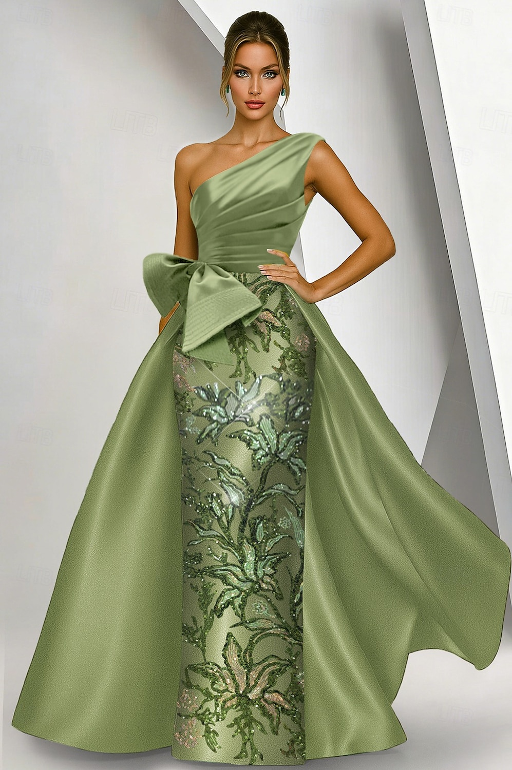 Linha A Tubinho Longo Bordado com miçangas Vestido formal Vestido para a mãe da noiva Vestidos de noite Vestido de baile com sobressaia Elegante Brilhante Floral Sem Manga Assimétrico Casamento Formal de 2026 por $206.99 –P1