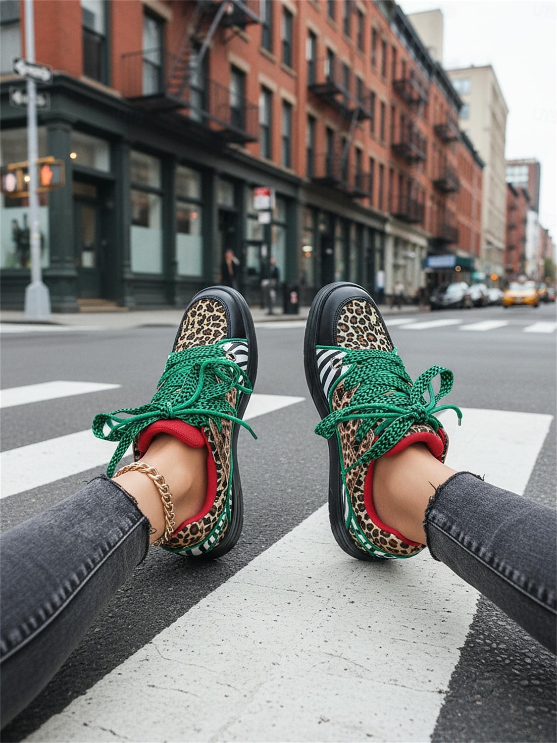 Neonfarbene Sneaker mit Leopardenmuster für Damen – auffällige Plateau-Sneaker mit Zebrastreifen in kräftigen Farben – einzigartige, künstlerische Streetwear-Schuhe für urbane Festivals 2026 - $46.99 –P4