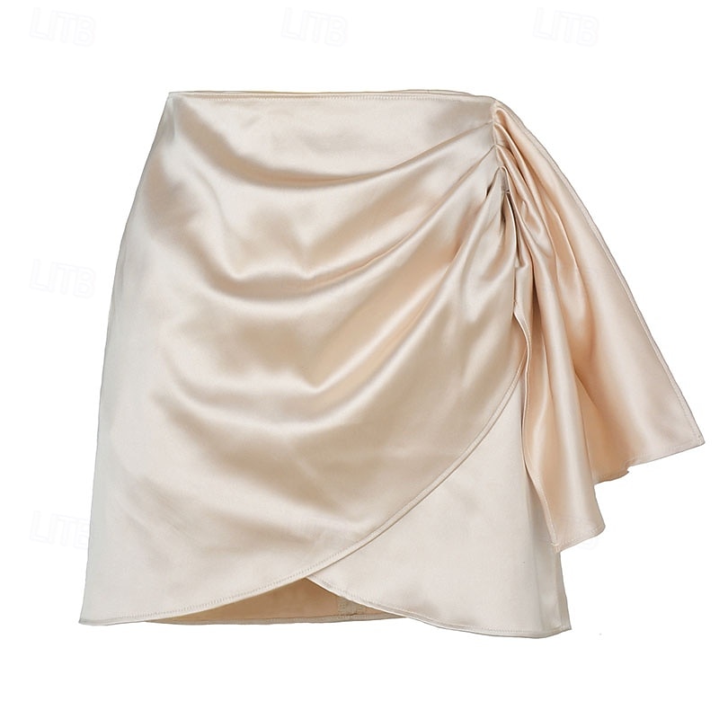 Per donna Elegante Moda Casual Mini Vita media Gonne Semplice Arricciato Patchwork Orlo irregolare Micro-elastico Quotidiano Streetwear Vinaccia Nero Verde Beige Estate del 2026 a $21.99 –P8