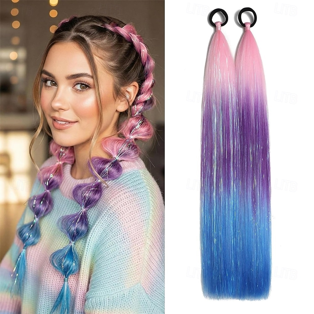 2 mechas de cabelo colorido, 66 cm (26 polegadas), para crianças e mulheres, aplique de rabo de cavalo liso e macio com elástico. de 2026 por $14.99 –P1