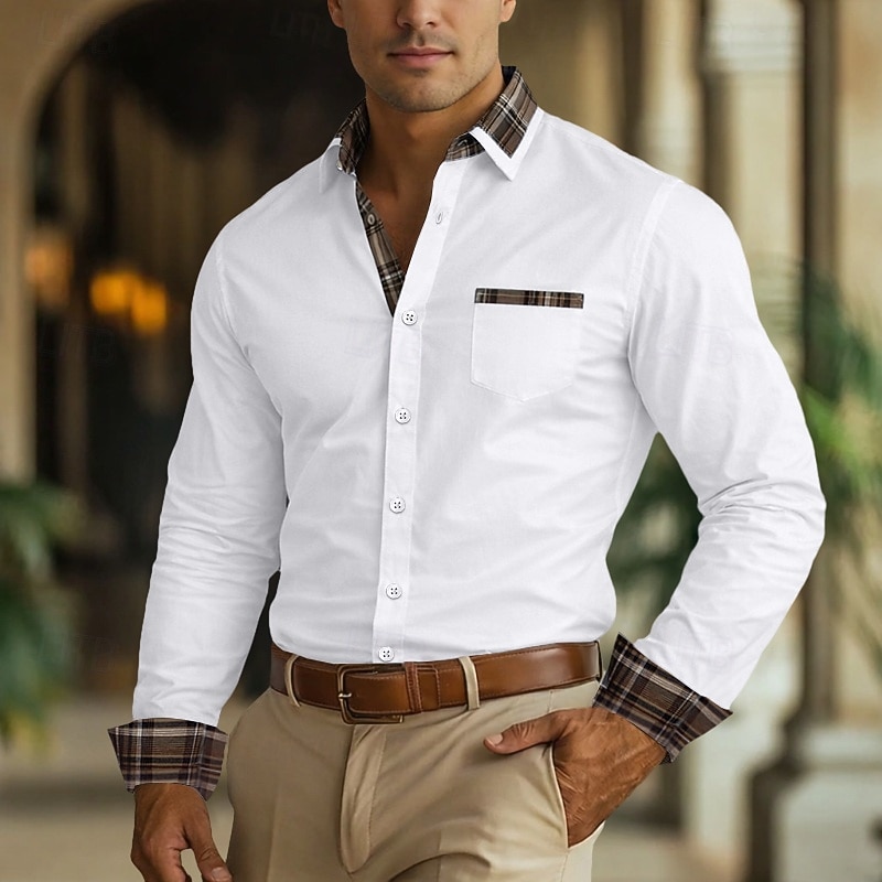 Men's Shirt Dress Shirt Non Iron Shirt Button Up Shirt Color Block Business Wedding Navy Blue Long Sleeve Turndown All Seasons Clothing Apparel Patchwork 2026 - $29.99 –P1