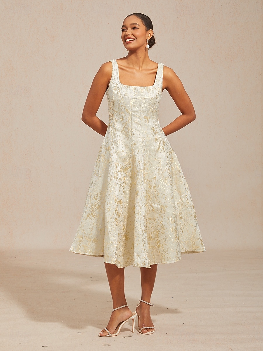 Women's Midi Dress Sheath Dress Elegant Graphic Sleeveless Square Neck Champagne 2026 - $135.99 –P5