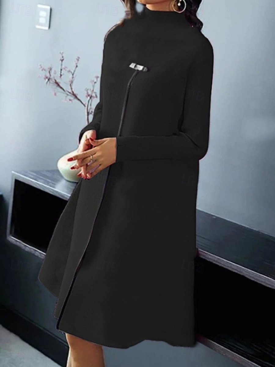 Per donna Mini Abito Abito a Tubino Abito a trapezio Casual Quotidiano Vestibilità comoda Semplice Manica Lunga Collo Alto Nero Fucsia Primavera Autunno Inverno del 2026 a $28.99 –P3