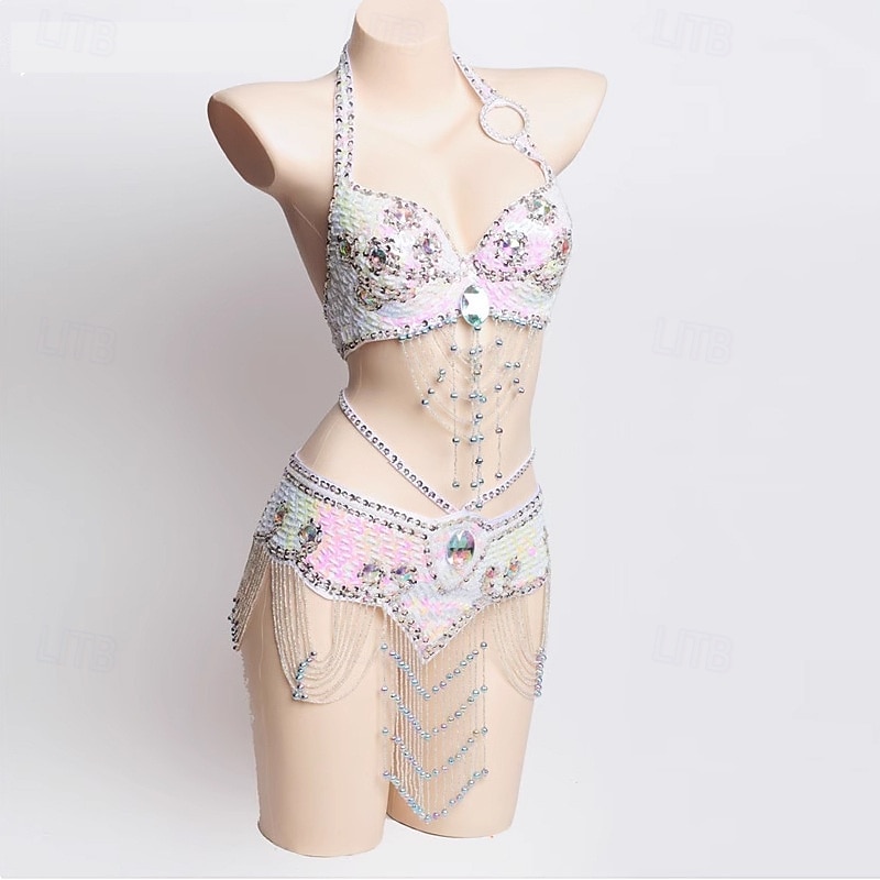 Сумка для танцев самба набор для танца живота с цепочкой из бисера и бахромы глубокого синего цвета костюм для выступлений 2026 - $81.99 –P6