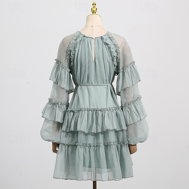 A-Line Knee Length Prom Dress Wedding Guest Dress Wedding Guest Dresses Elegant Daily Long Sleeve Crew Neck Prom Garden Party with Ruffles 2026 - $103.99 –P11