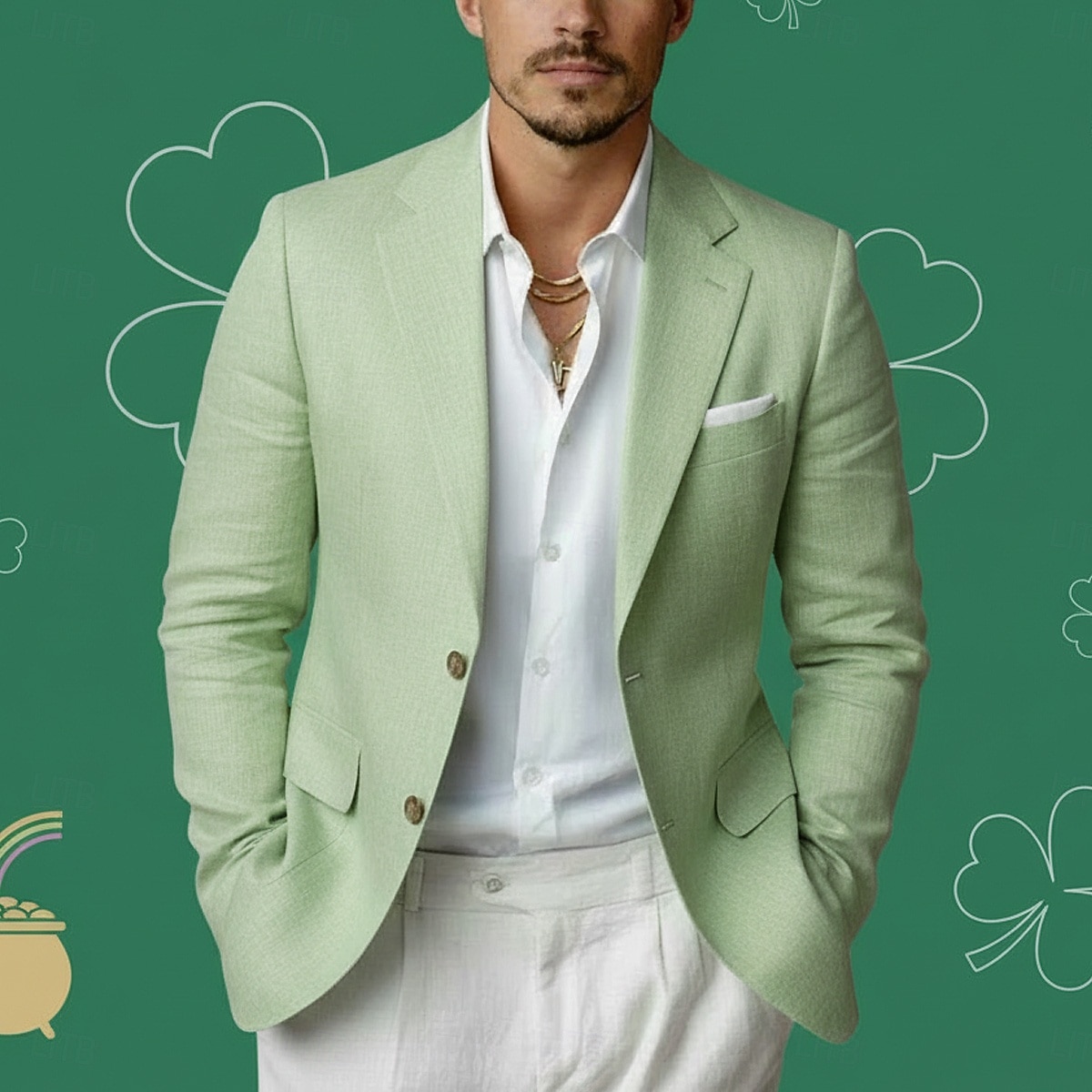 Blazer léger pour homme – veste d'été décontractée à coupe ajustée, col cranté simple boutonnage, vert clair de 2026 ? $65.99 –P1