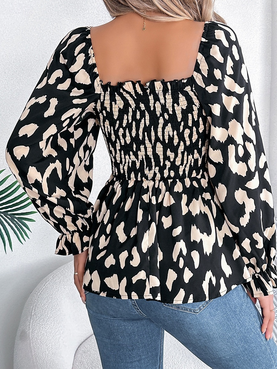 Per donna Camicia Blusa Top in chiffon Leopardo Elegante Classico Moderno Manica Lunga Collo quadrato Top Regolari Quotidiano Ferie Uscire Nero Bianco Verde Primavera Autunno del 2026 a $27.99 –P13