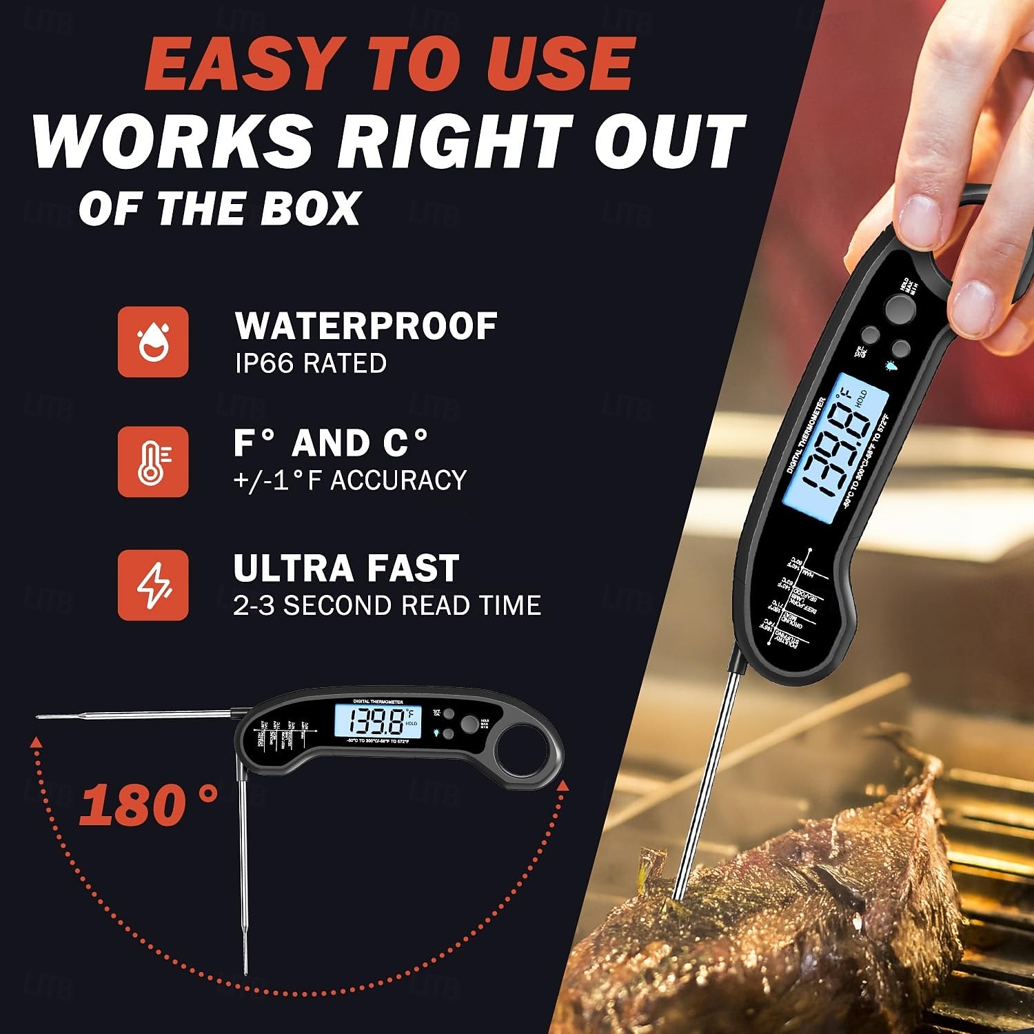 цифровой термометр водонепроницаемый с подсветкой электронный пищевой термометр для пищевых продуктов мгновенного считывания 2026 - $24.99 –P3