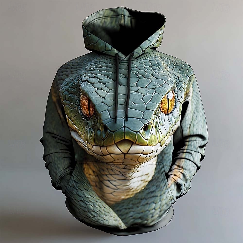 3D Realistic Teal Green Snake Head Hoodie Mens All Over Print Sweatshirt Orange Eyes Scale Texture Pullover Clothing Apparel S M L XL XXL XXXL 2026 - E£1565.75 –P4