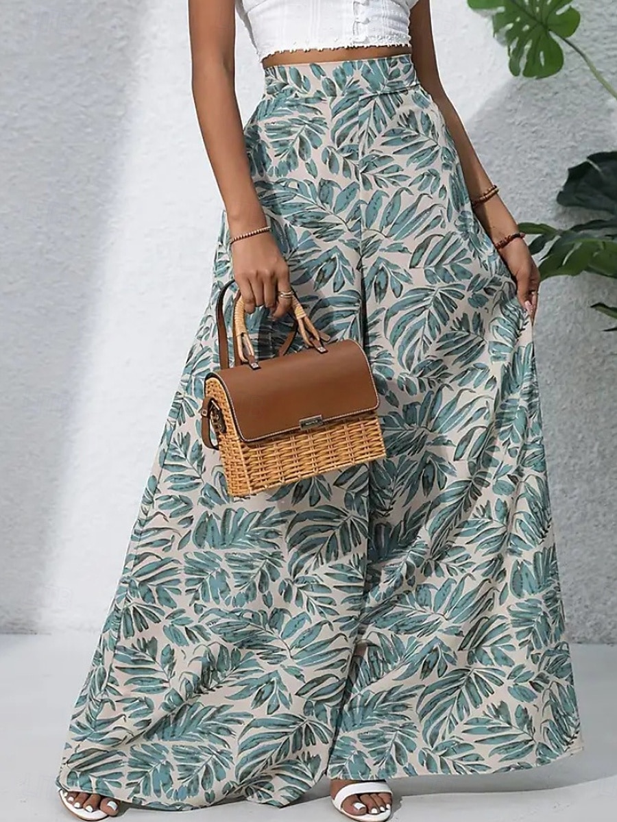 Damen Weite Hosenbeine Chinos Palazzo-Hose Urlaub Streetwear Basic Volle Länge Mittlere Taillenlinie Blumen Tropisch Elastischer Bund Drucken Bequem Unelastisch Täglich Outdoor Straße Blau Marineblau 2026 - $22.99 –P14