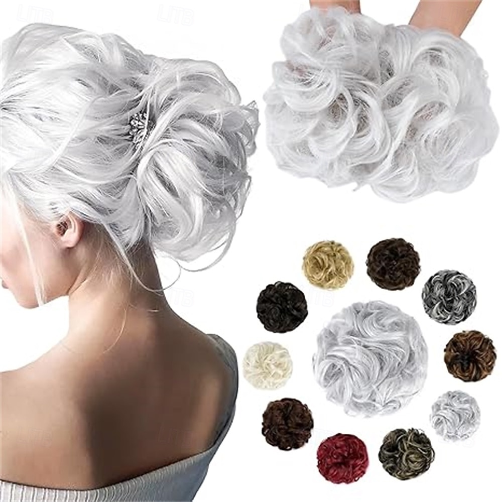 aplique de cabelo coque bagunçado, ondulado e cacheado, scrunchie volumoso, penteado elegante com coque alto para mulheres e meninas, castanho escuro de 2026 por $12.99 –P2