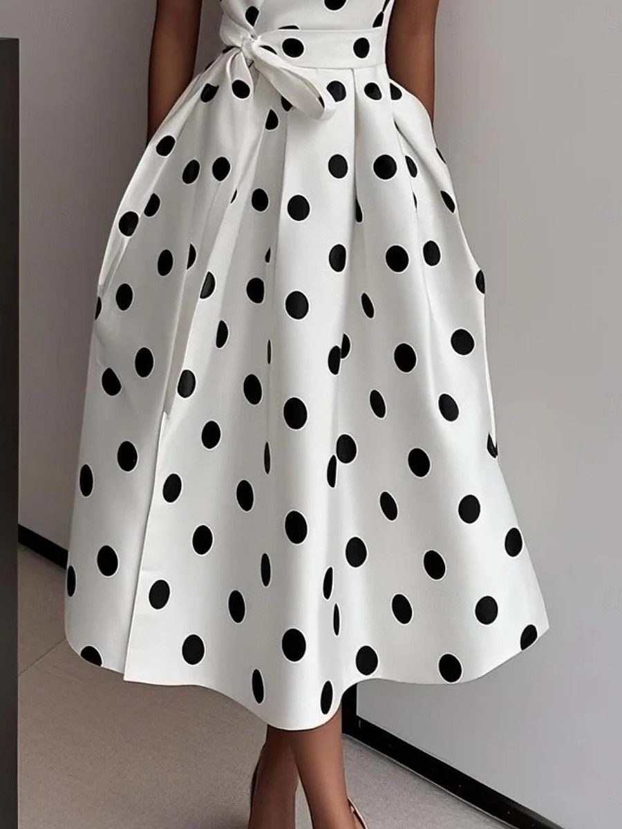 בגדי ריקוד נשים שמלת מידי שמלת קז'ואל שמלת עבודה שמלה מנוקדת אלגנטית אופנתי מודרני בָּחוּץ חופשה ליציאה רגיל נקודה ללא שרוולים צווארון V שחור לבן קיץ אביב 2026 - $31.99 –P2