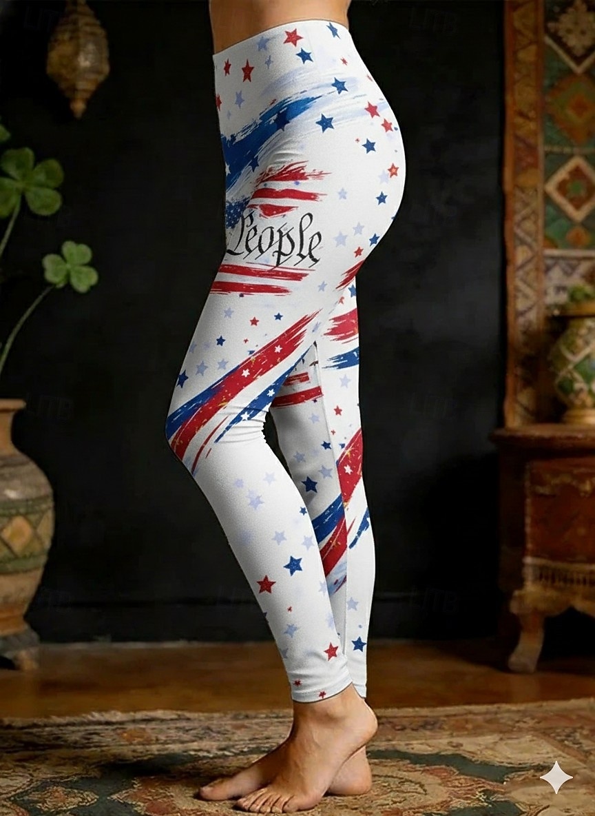 Independensdagen patriotisk dam leggings semester vintage etnisk stil hel längd hög midja byxor blommig grafisk nationalsflagga 3D tryck komfort snabbtorkande andningsförmåga stretchig daglig 2026 - $21.99 –P1