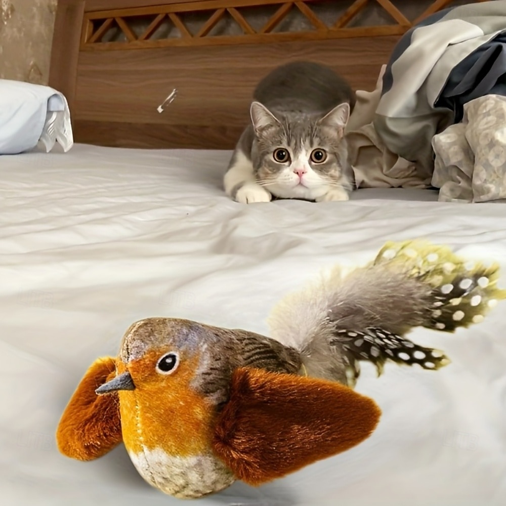 2026年 鳥のさえずりが聞こえるインタラクティブな猫のおもちゃ &羽ばたき、自動鳴き声 &キャットニップ &室内猫用のロープ、引っかき用のティーザースティック &噛む、退屈しのぎのペット用品  コレクション – $15.49 –P4