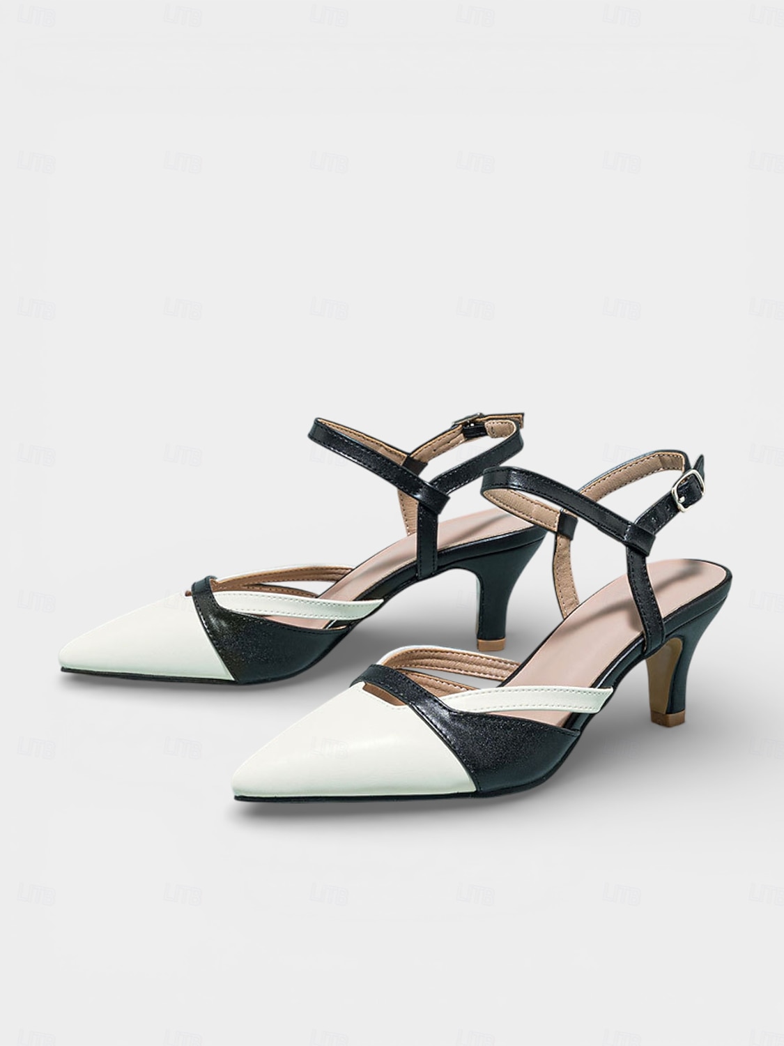 Schwarze und weiße Slingback-Pumps mit Farbblock-Design – elegante Pumps mit spitzer Zehenpartie und verstellbarem Riemen für Büro und Alltag 2026 - $46.99 –P7