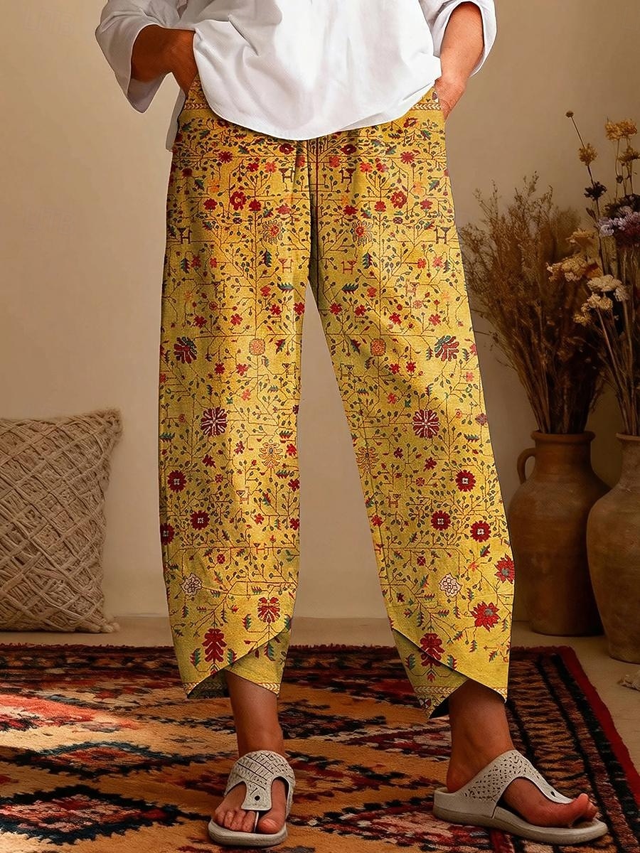 Women's Slacks Cropped Pants Vacation Vintage Casual Ankle-Length High Waist Graphic Geometric Pattern Abstract Elastic Waistband Comfy Comfort Breathability Inelastic Daily Outdoor Street Yellow Pink 2026 - $24.99 –P1