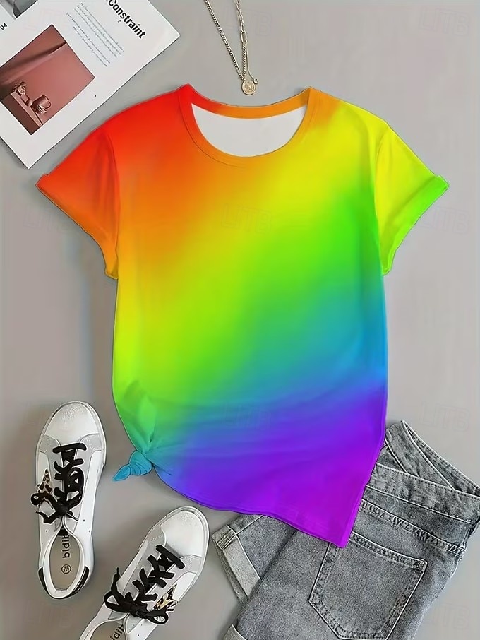 Dam T-shirt Mönster Nyans Grafisk Vintage Stylish Klassisk Kortärmad Rund hals Vanliga toppar Dagligen Helgen Gul Purpur Sommar Vår 2026 - $22.99 –P3