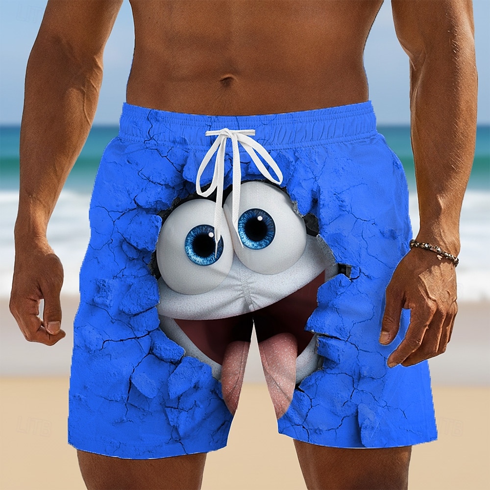 Per uomo Illusione ottica Fantasia "Cartone 3D" Faccia Sorridente Costumi da bagno Pantaloncini da mare Pantaloncini da Surf Misura del girovita medio Hawaiano Divertente Vacanza al Mare Tasche del 2026 a $20.99 –P3