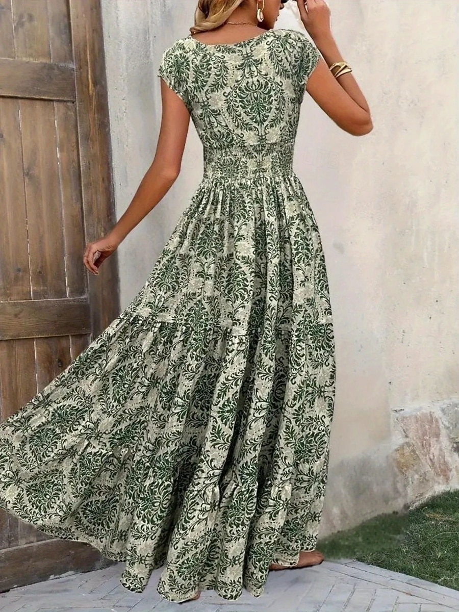 Per donna Abito lungo maxi Abito Lungo Maxi Abito Abito da Spiaggia Abito Floreale Abito Boho Elegante Moda Moderno Quotidiano All'aperto Vacanza Vestibilità regolare Floreale Manica Corta Scollo a V del 2026 a $22.99 –P7