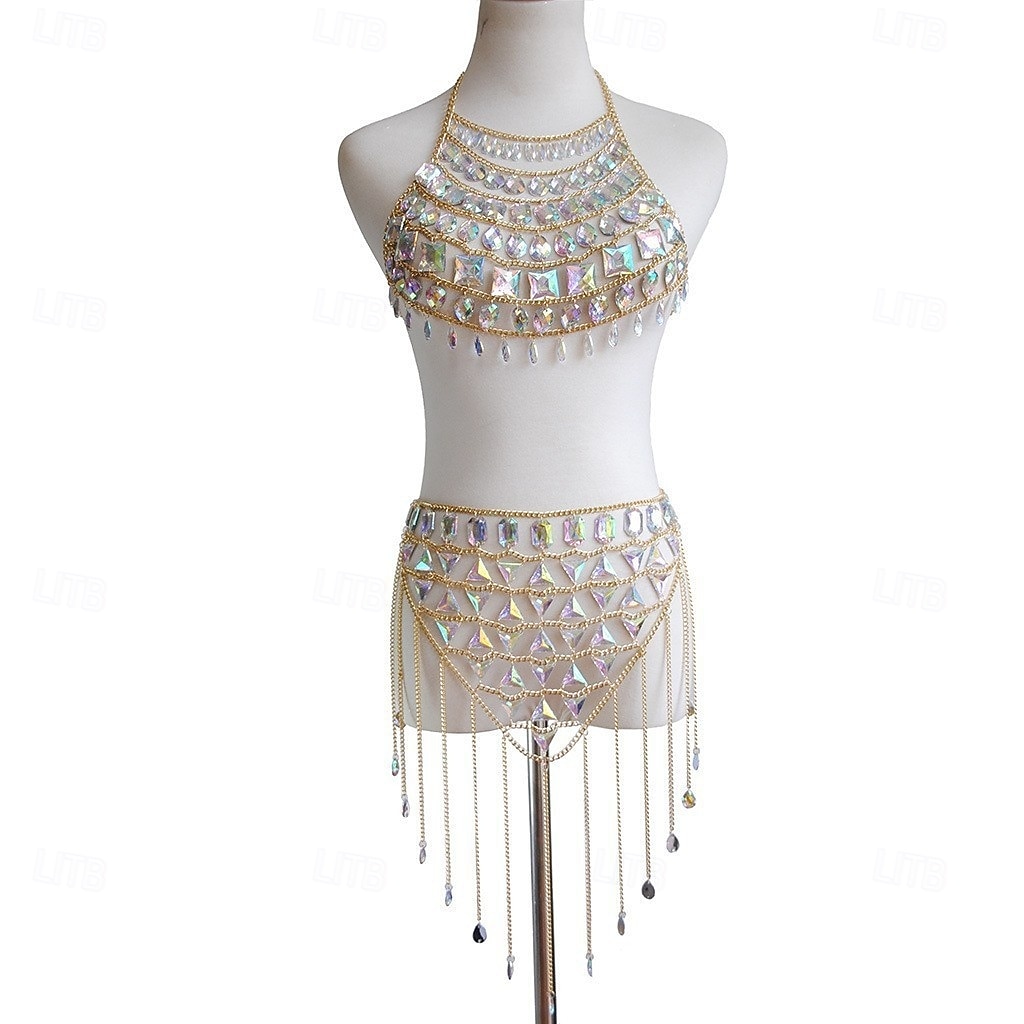 Samba Dancewear Iridescent Gem Gold Chain Belly Dance Setl Performance Costume 2026 - €46.08 –P1