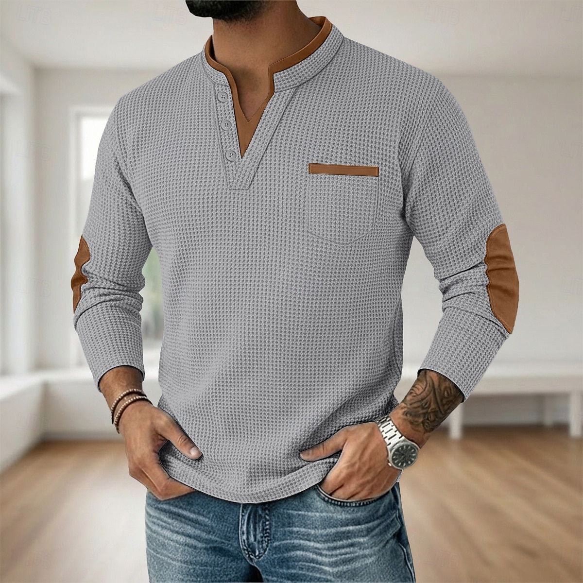 Miesten Vohveli tee Vohveli Henley-paita Pitkähihainen V kaula-aukko Henley Syksy 봄 & Syksy Yhtenäinen väri Muoti Perus Vapaa-aika väärennetty kaksiosainen Kausaliteetti Katu Urheilu Vaalean sininen 2026 - $25.99 –P13