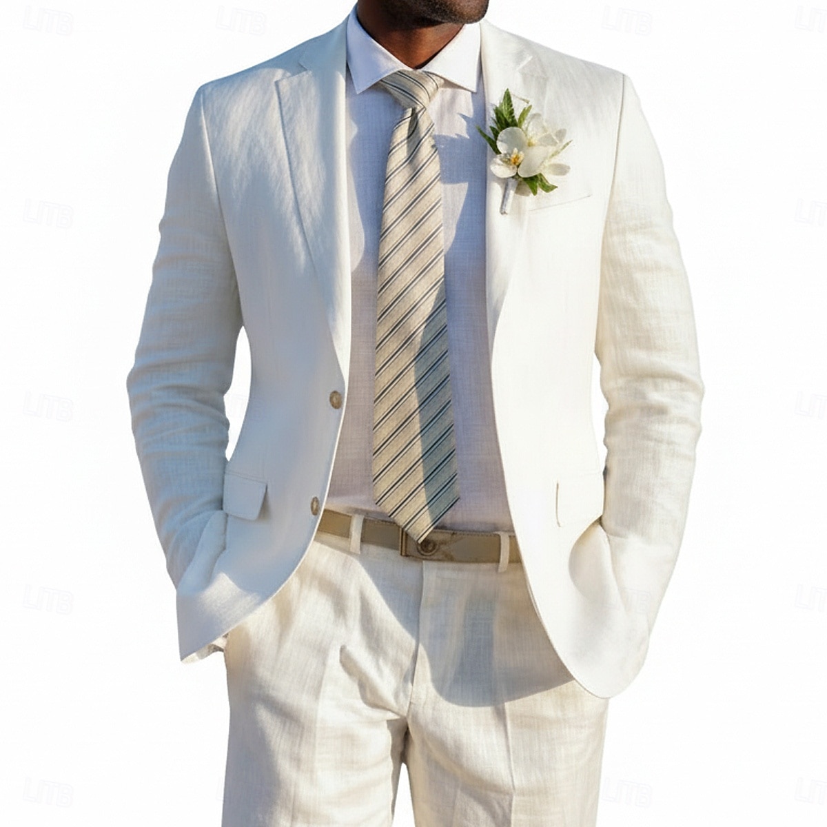 Men's Linen Suits Beach Wedding Spring Wedding Black White Spring & Summer Suit Notch Lapel Fashion Lightweight Solid Colored Tailored Fit 2 Piece Single Breasted Two-buttons 2026 - $99.99 –P2