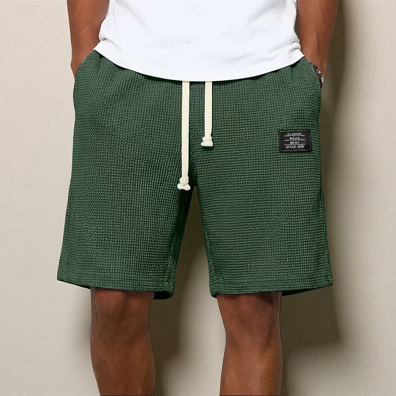 Men's Waffle Waffle Shorts Shorts Casual Shorts Elastic Waist Textured Plain Comfort Breathable Knee Length Casual Outdoor Beach Vacation Fashion Light Green Navy Blue Micro-elastic 2026 - $22.99 –P10