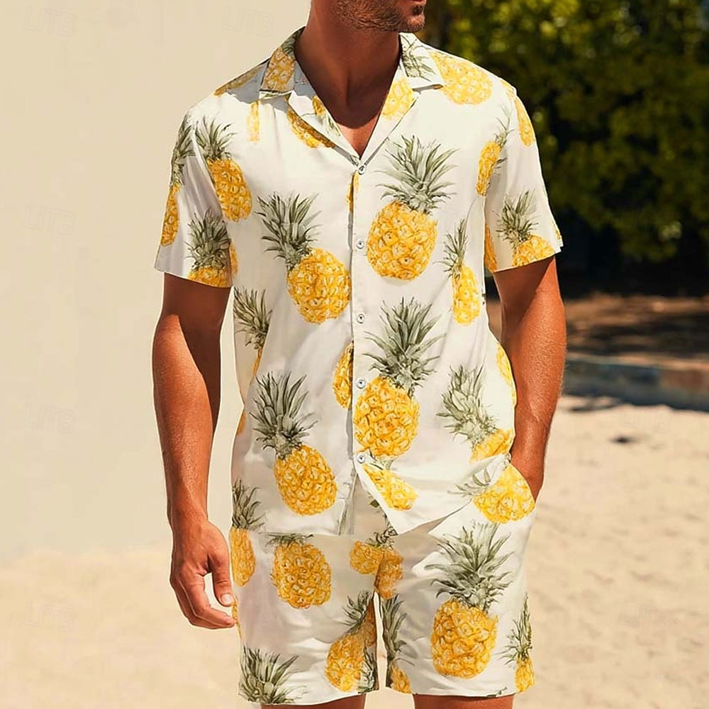Муж. Фрукты 2шт Комплекты рубашек Рубашка С короткими рукавами Короткие штаны кубинский воротник Отпуск Повседневные Для вечеринок 3D печать Лето Желтый 2026 - $40.99 –P1