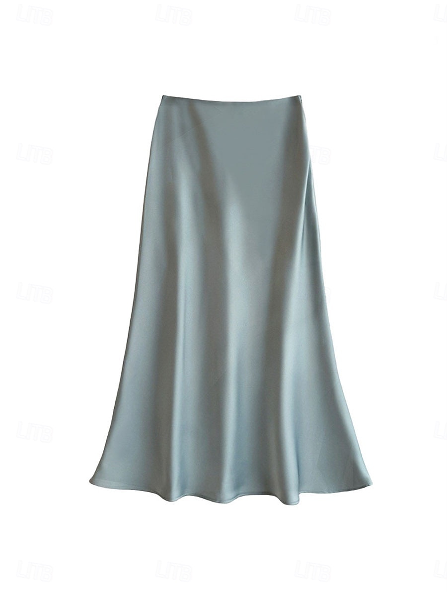 Per donna Gonne in raso Elegante Vintage Moda Casual Midi Vita Alta Gonne Semplice Arricciato Patchwork Inelastico Quotidiano Ufficio / Carriera Grigio verde Vinaccia Aalbicocca Nero Estate del 2026 a $31.99 –P4