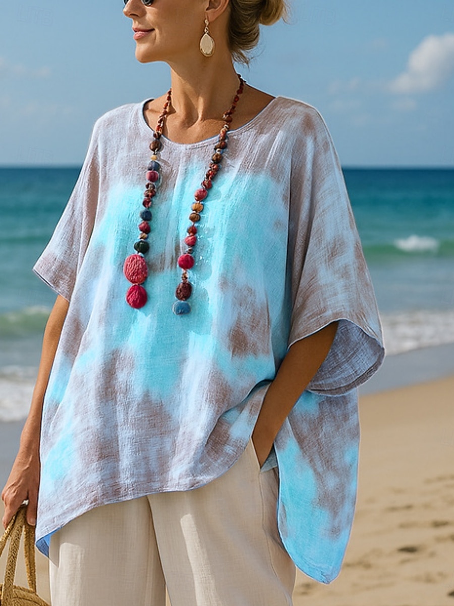 Per donna Blusa Stampato Orlo asimmetrico Ombre Floreale Elegante Casual Mezza Manica Girocollo Top Regolari Quotidiano Blu Rosa Azzurro cielo Estate Primavera Autunno del 2026 a $21.99 –P2