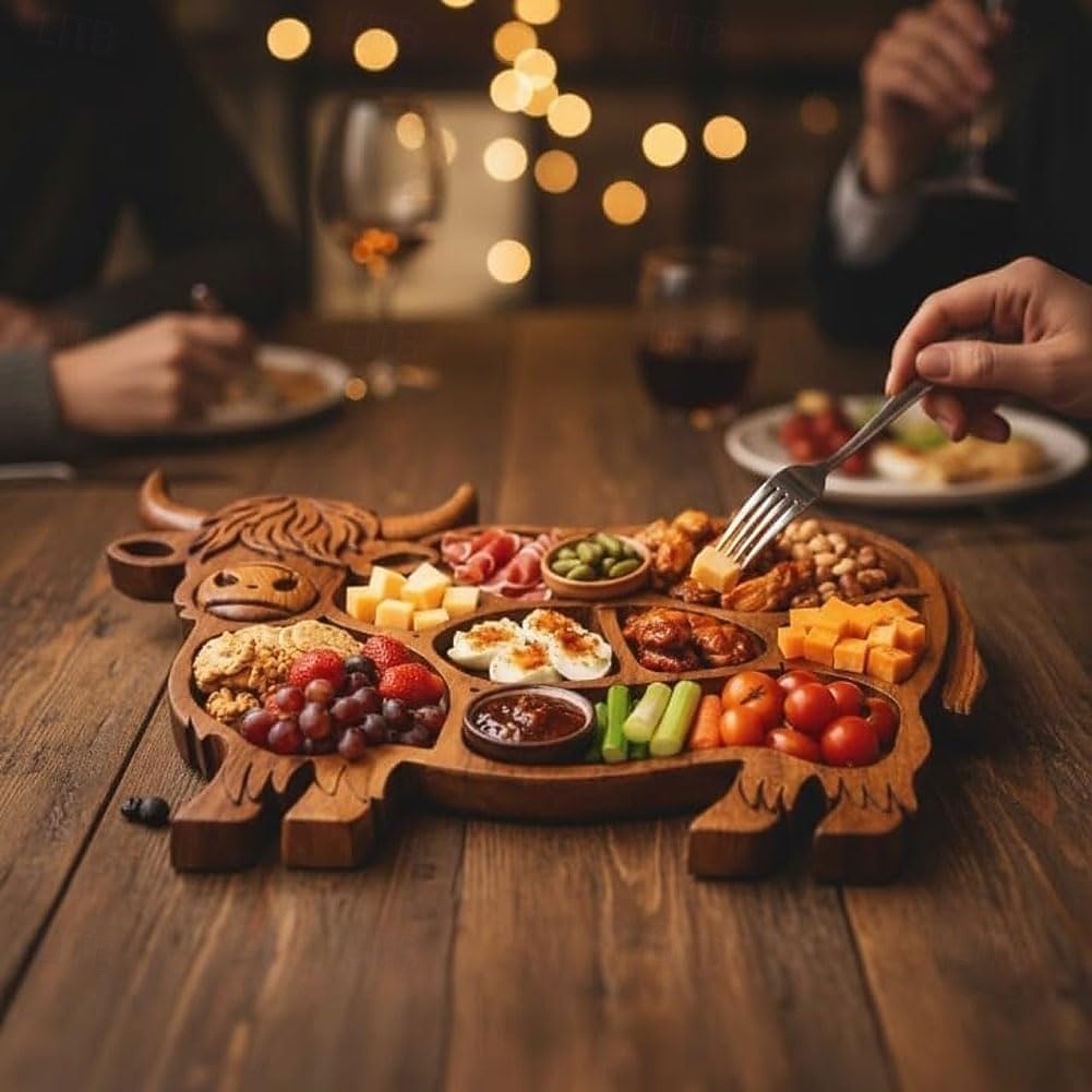 Деревянная доска для закусок в виде шотландской коровы, деревянное блюдо для еды в виде коровы, деревенская сервировочная доска в стиле фермерского дома, поднос для закусок, фруктов, мяса и сыра для 2026 - $33.99 –P7