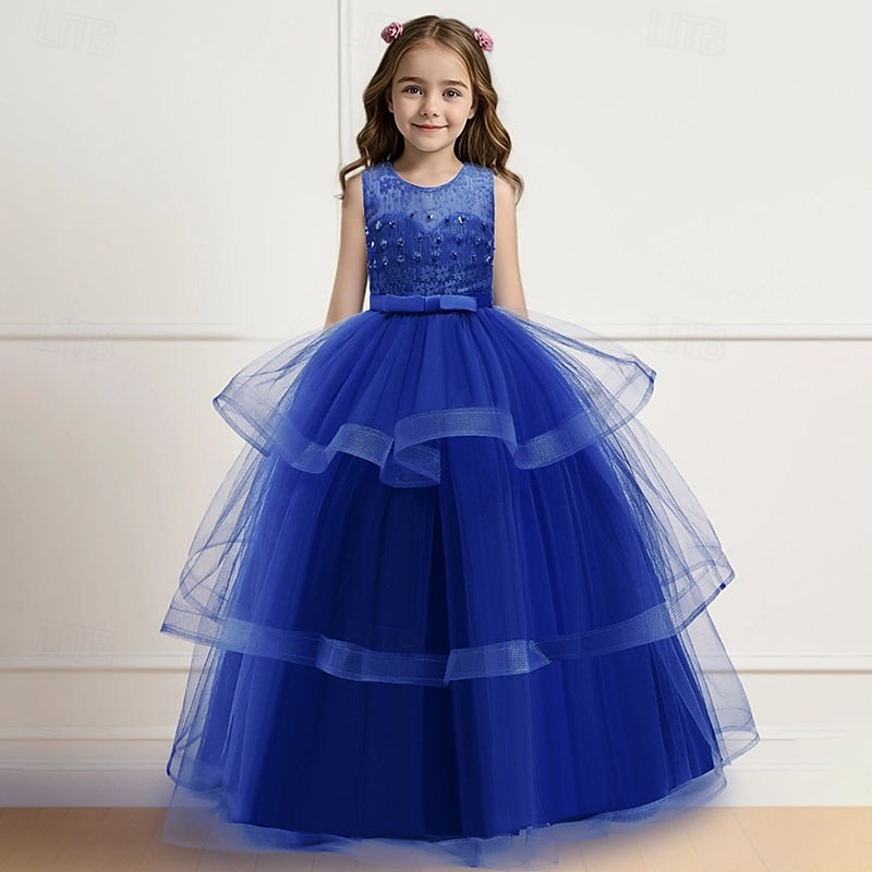 Abito da damigella d'onore bambina Ragazze Abito formale Abiti da sposa Feste Matrimonio Formale Adorabile Formale Principessa Traforato Rete Tinta unica Senza Maniche Girocollo Blu Rosa Dai 4 anni del 2026 a $48.99 –P7