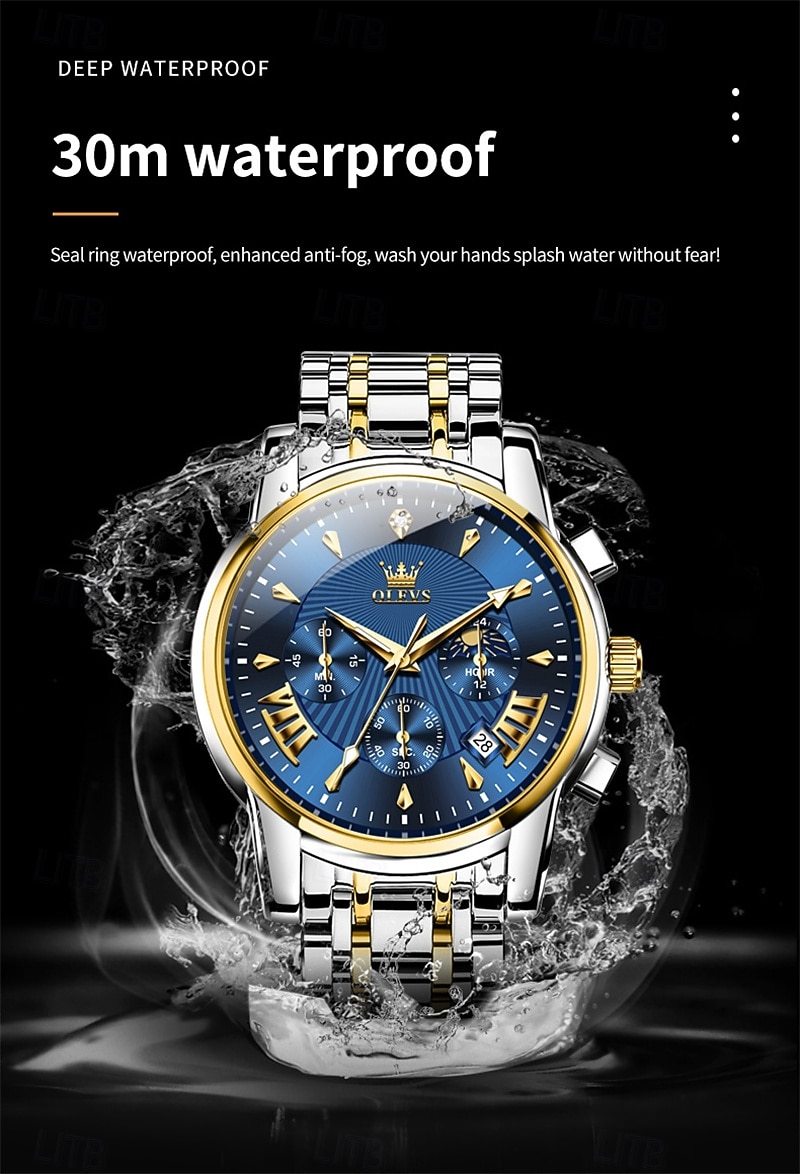 Nuovo orologio da uomo business del marchio olevs con calendario luminoso, fasi lunari, cronometro, orologio al quarzo multifunzionale e alla moda, orologio da polso da uomo casual, resistente del 2026 a $39.99 –P6