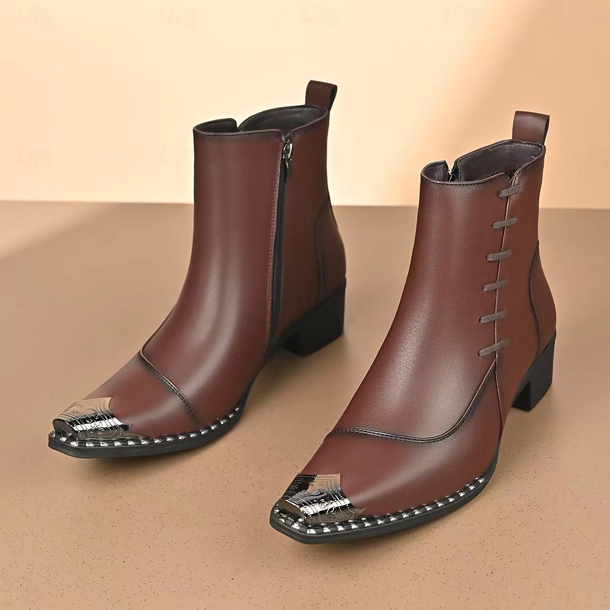 Мужские коричневые ботильоны из искусственной кожи с декоративной строчкой, элегантные свадебные туфли, идеально подходящие для жениха и гостей свадьбы. 2026 - $79.99 –P5