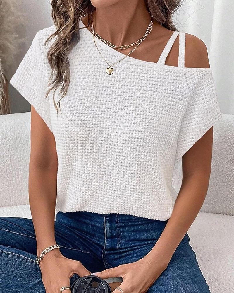 Dames Overhemd Haakwerk Effen Casual Korte mouw Assymmetrisch Normale tops Dagelijks Feestdagen Uitgaan Zwart Wit Blozend Roze Rose Roze Grijs Zomer Lente 2026 - $22.99 –P1