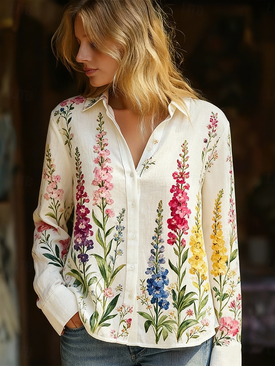 Dámské Košile Boho košile Imitace bavlny a lnu Knoflíky Tisk Květinový Elegantní Vinobraní Na běžné nošení Dlouhý rukáv Košilový límec Běžné topy Denní Dovolená Žlutá Světlá růžová Béžová Léto Jaro 2026 - $32.99 –P2