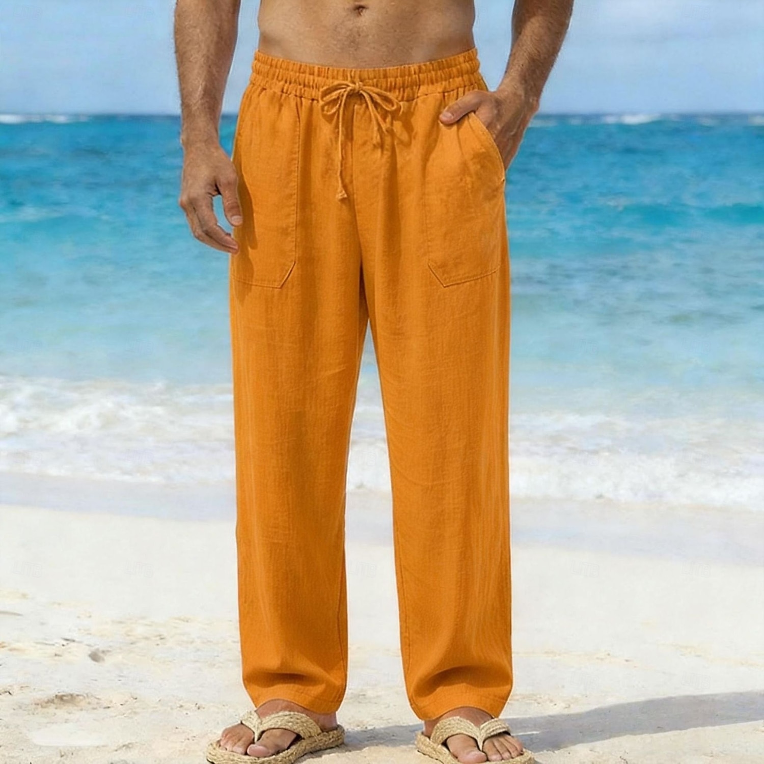 Homme Pantalons en Lin Pantalons Pantalon d'été Pantalons Amples Cordon de serrage Taille Élastique Jambe Droite Uni Confort Respirant Longueur complète Quotidien Plage Fête Vacances Mode Bleu Blanche de 2026 ? $11.49 –P8