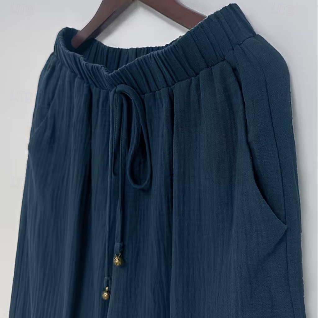 Women's Trousers Summer Pants Baggy Pants Vacation Fashion Casual Daily Full Length Mid Waist Solid Color Plain Drawstring Pocket Wide Leg Comfort Quick Dry Soft Inelastic Streetwear Beach Holiday 2026 - $25.99 –P12