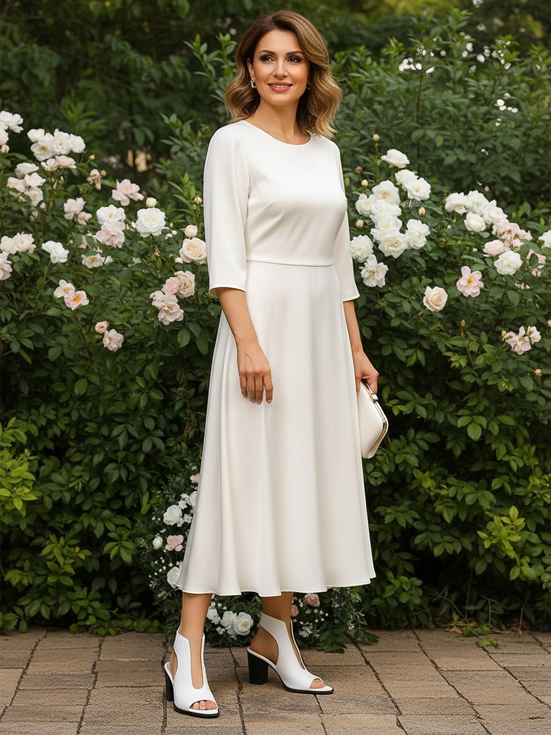 Vita vävda sandaler med blockklack för kvinnor - eleganta klänningsskor med peep toe och utskurna detaljer för bröllopsgäster, bekväma pumps med mellanhög klack för trädgården &utomhus sommarbröllop 2026 - $26.99 –P1