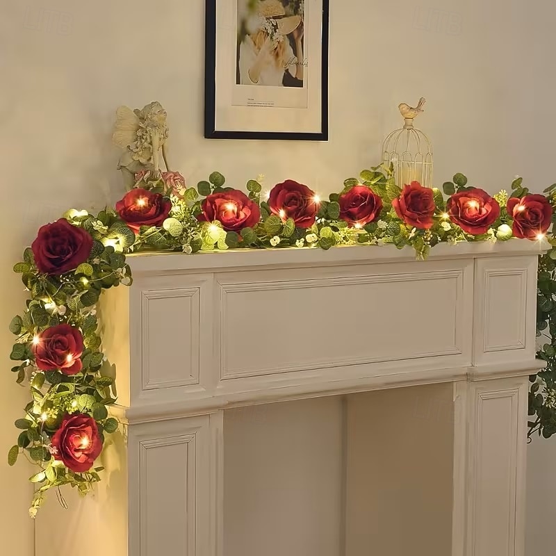 Mesterséges Rózsa Hajlék Füzér Fények 2m 20LED Akkumulátoros 8 Szimulált Virággal és Zöld Növényekkel Esküvőkön Születésnapokon Otthon Hálószobában Erkélyen és Kertben Dekorációhoz 2026 - $35.99 –P7