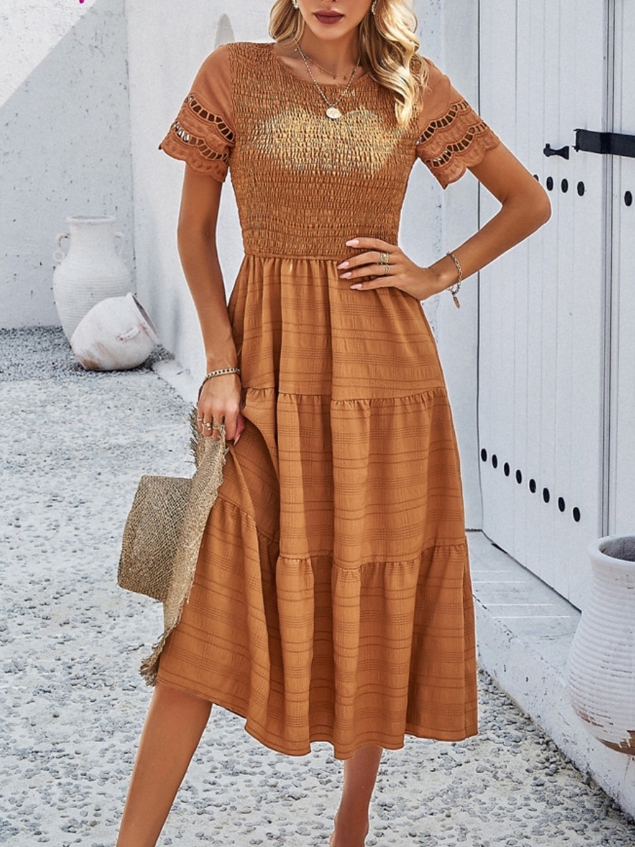 Per donna Abito Midi Abito a trapezio Abito Estivo Casual Quotidiano Vestibilità regolare Semplice Manica Corta Girocollo Nero Bianco Marrone Verde Estate Primavera del 2026 a $51.99 –P14